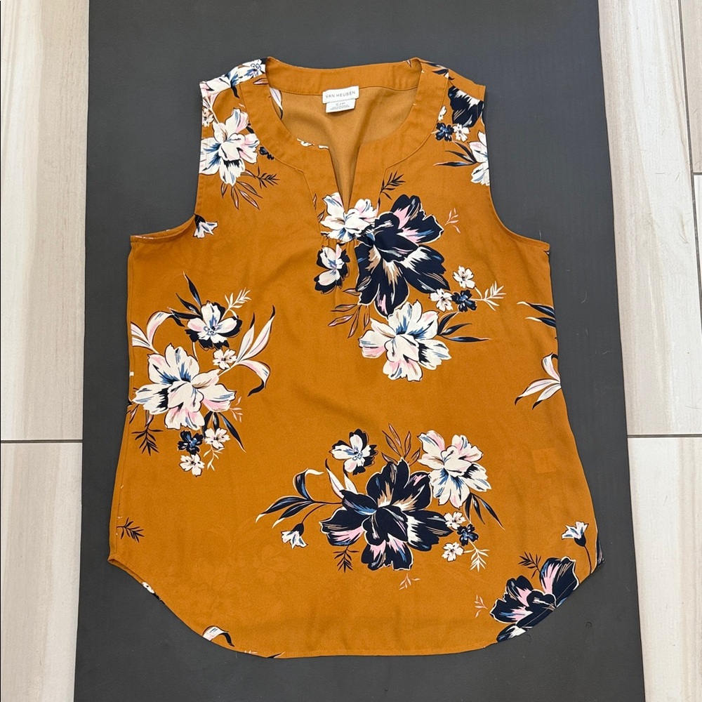 Van Heusen Mustard Floral Sleeveless Blouse